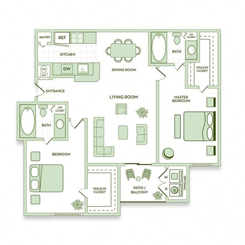 A floor plan of a house with a living room, dining room, kitchen, and multiple bathrooms.
